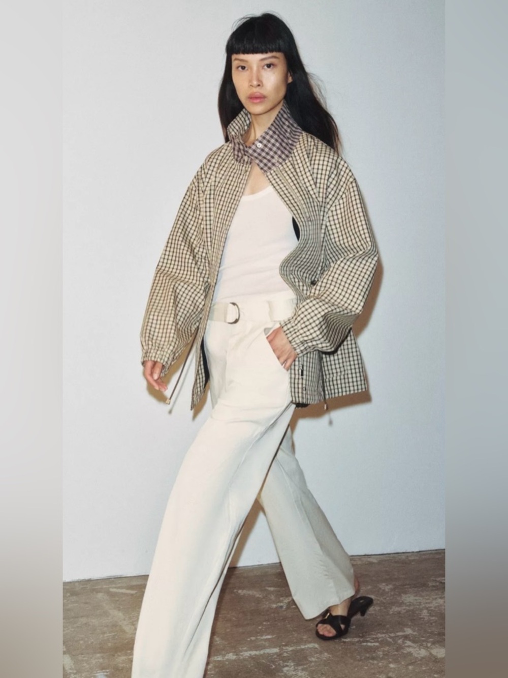 Zara Oyster White Checked Utility Jacket - 5854/021/251